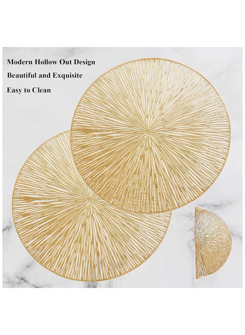Round Placemats for Dining Table Set of 4, Hollow Out Easy to Clean Table Mats Heat Resistant Wipeable Washable Non-Slip Placemats for Dining Kitchen Table Decorations Wedding (Golden) - Image 1