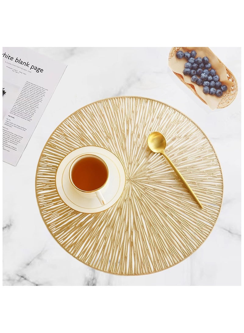 Round Placemats for Dining Table Set of 4, Hollow Out Easy to Clean Table Mats Heat Resistant Wipeable Washable Non-Slip Placemats for Dining Kitchen Table Decorations Wedding (Golden) - Image 3