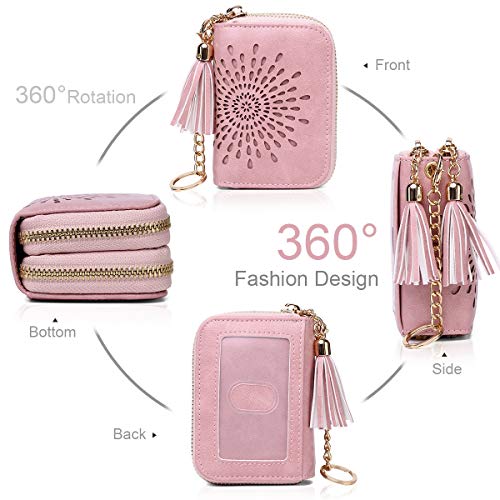 APHISON RFID Credit Card Holder Zipper Card Case Keychain Small Wallet for Women 1942-2 PINK - Image 2
