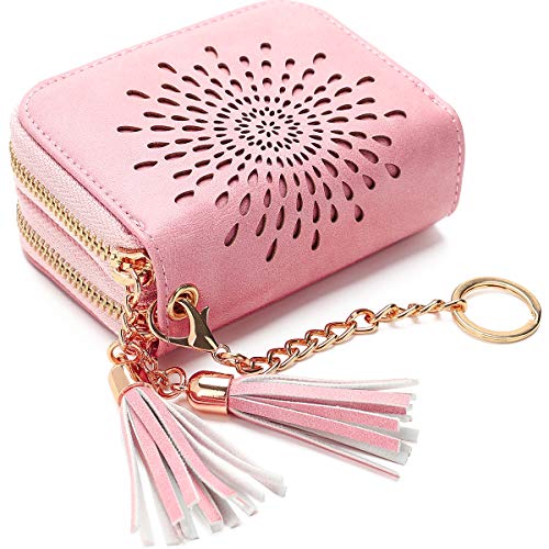 APHISON RFID Credit Card Holder Zipper Card Case Keychain Small Wallet for Women 1942-2 PINK - Image 1