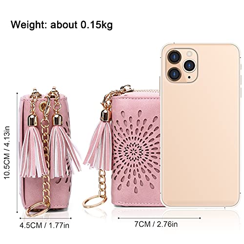 APHISON RFID Credit Card Holder Zipper Card Case Keychain Small Wallet for Women 1942-2 PINK - Image 5