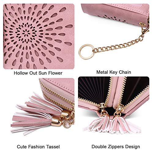 APHISON RFID Credit Card Holder Zipper Card Case Keychain Small Wallet for Women 1942-2 PINK - Image 4