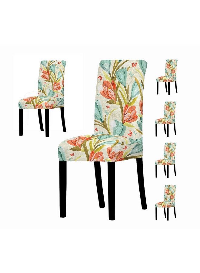 House of Quirk Polyester Spandex Printed Chair Cover Stretch Removable Washable Short Dining Chair Cover Protector Seat Slipcover (Poppy, Pack of 6) - Image 1