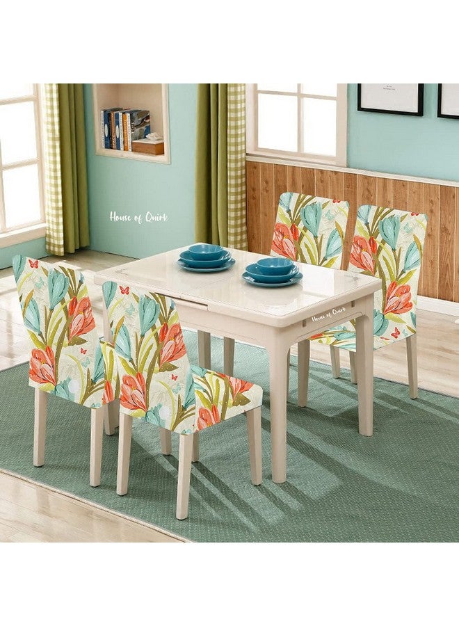 House of Quirk Polyester Spandex Printed Chair Cover Stretch Removable Washable Short Dining Chair Cover Protector Seat Slipcover (Poppy, Pack of 6) - Image 2