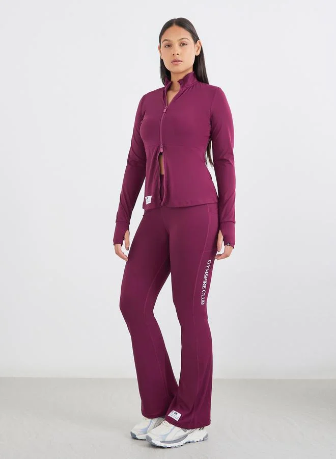 ستايلي Styli Gymspire Edition - Label Broad Waist Side Pocket Flared Leggings with Text Detail