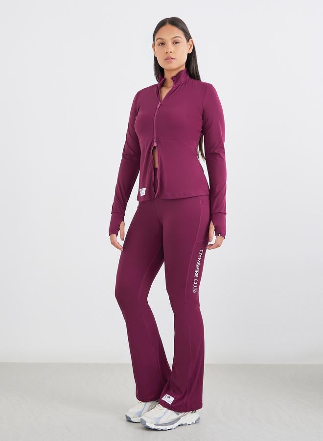 Styli Gymspire Edition - Label Broad Waist Side Pocket Flared Leggings with Text Detail - Image 1