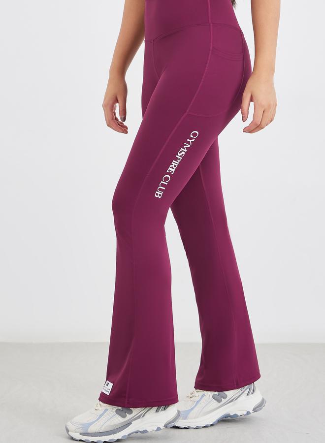 Styli Gymspire Edition - Label Broad Waist Side Pocket Flared Leggings with Text Detail - Image 2