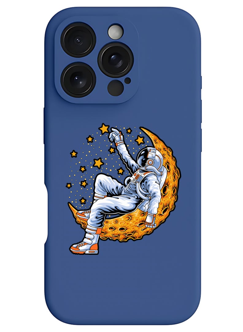 Theodor iPhone 16 Pro Blue Protective Slim Fit Case Liquid Silicone Cover with Full Body Protection Anti-Scratch Shockproof Case For iPhone - Astronaut lying on moon - Image 1