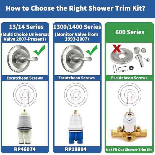 KANDENT Replacement for D Faucet 13 Series Single-Function Shower Valve Trim Kit, Shower Handle, Brushed Nickel Shower Trim Kit T13020-SS (Cartridge and Valve Not Included) - Image 2