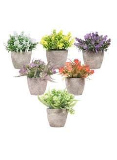 RATSAW 6Pcs Artificial Flower Plants Indoor Mini Plastic Plants Fake Topiary Shrubs Greenery Fake Potted Flowers for Home Office Room Table Decoration Exquisite New House Gift  - Image 1