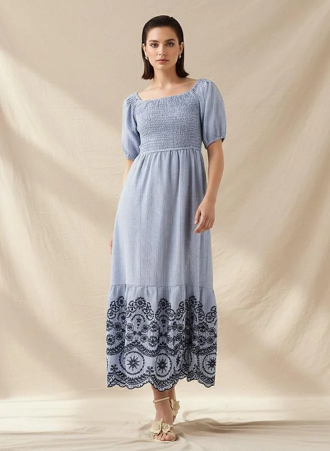 2Xtremz 2Xtremz Smocked Midi Dress with Embroidered Hem
