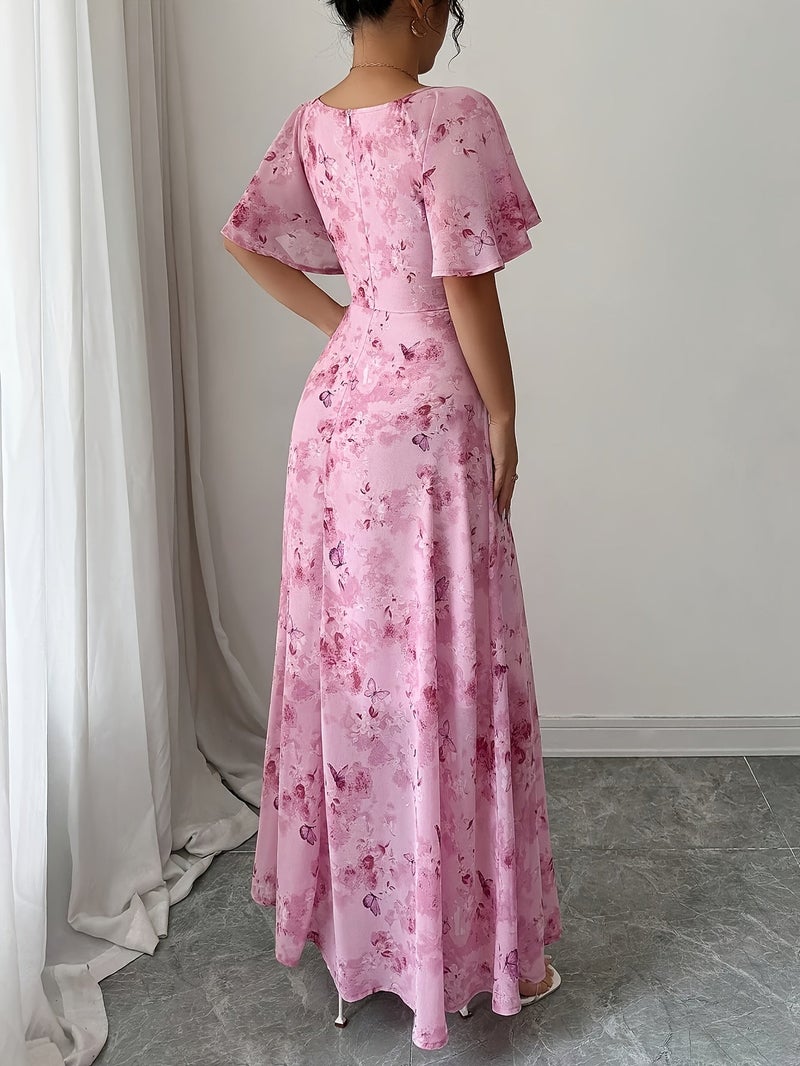 Women's Chiffon Butterfly Pattern Batwing Sleeve Drawstring Sweet French-Style Mini Dress, Summer Women's Elegant Dress, Women's Autumn\u002FWinter Dress, Autumn Fashion Trend, Women's Au... - Image 5