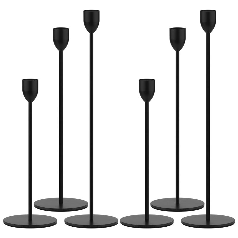 Ohtomber Black Taper Candle Holder 6PCS Candlestick Holders Candlesticks Centerpiece Wedding Table Decor Fit Pillar 34 Thick Tapered Led Candles