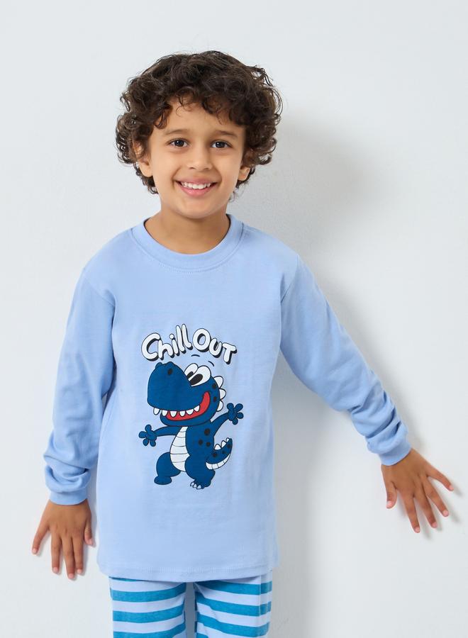 Styli Boy Blue Dinosaur Graphic T-Shirt and Pyjama Set - Image 2