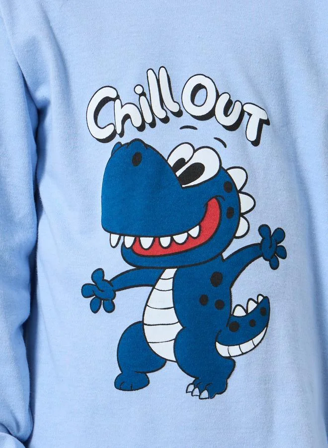Styli Styli Boy Blue Dinosaur Graphic T-Shirt and Pyjama Set