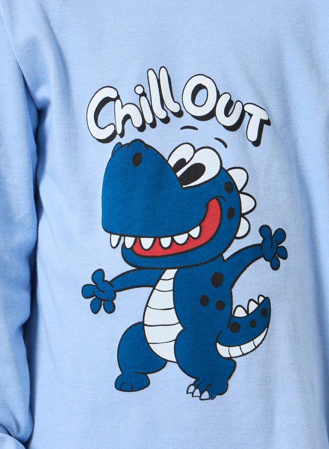 Styli Boy Blue Dinosaur Graphic T-Shirt and Pyjama Set - Image 3