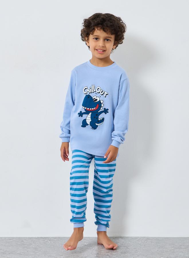 Styli Boy Blue Dinosaur Graphic T-Shirt and Pyjama Set - Image 1