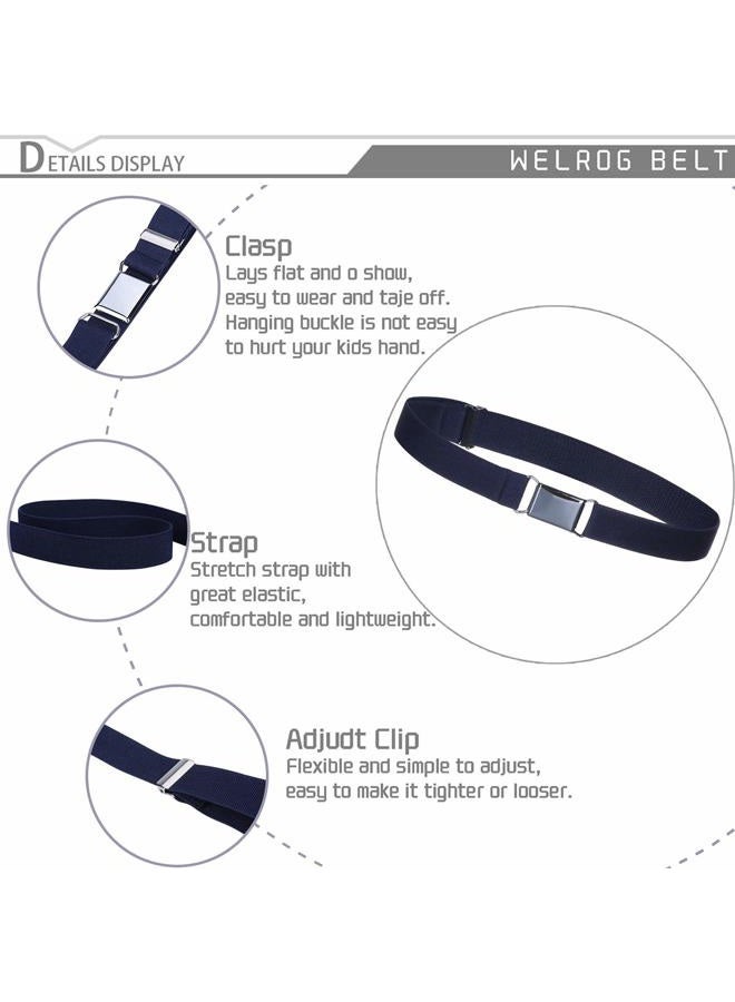 WELROG Toddler Kids Adjustable Buckle Belt - Elastic Child Silver Buckle Belts for Girls Boys, Navy Blue *2, One size - Image 3