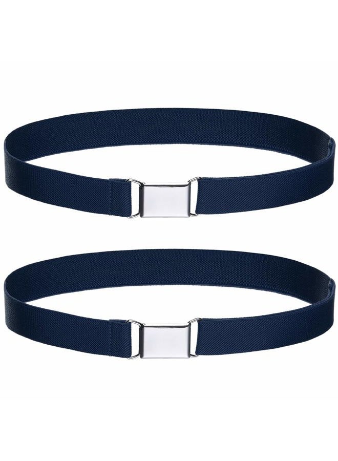 WELROG Toddler Kids Adjustable Buckle Belt - Elastic Child Silver Buckle Belts for Girls Boys, Navy Blue *2, One size - Image 1