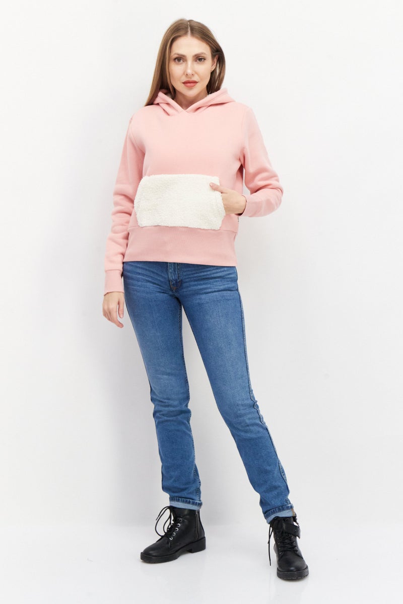 Bearpaw Women Hooded Plain Long Sleeve Sweatshirts, Pink - Image 2