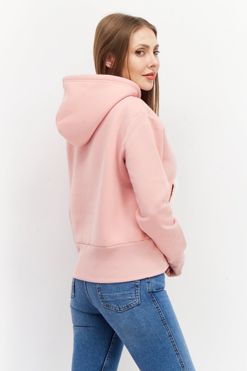 Bearpaw Women Hooded Plain Long Sleeve Sweatshirts, Pink - Image 4