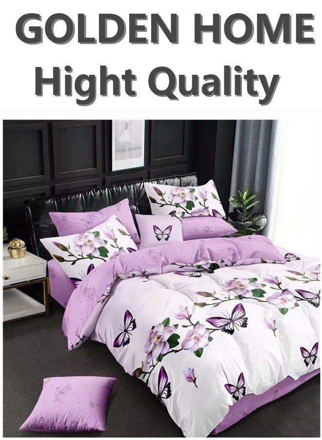 GOLDEN HOME All-Season King Size Duvet Cover Set: 1 Reversible Floral Duvet Cover, 4 Pillow Covers, 1 Elastic Fitted Sheet