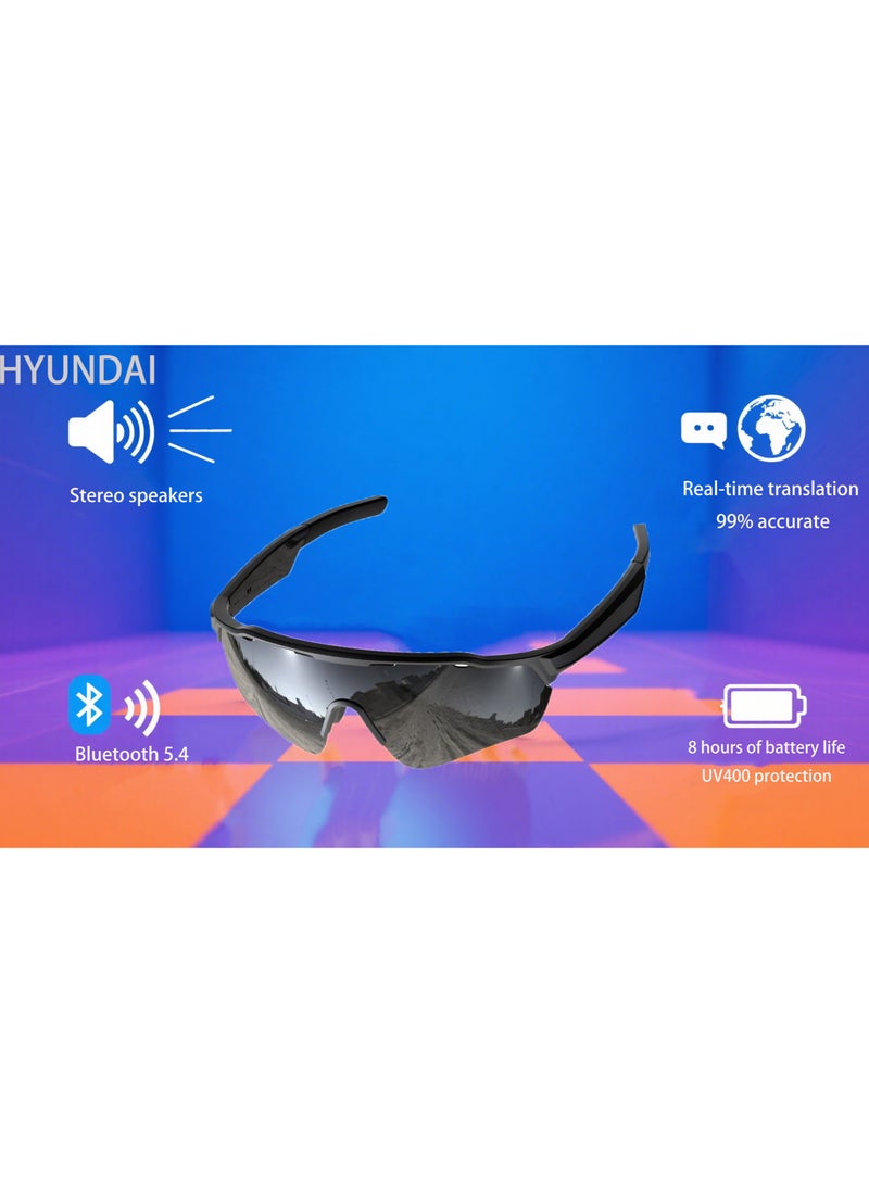 هيونداي النظارات الذكية، نظارات ذكية بذكاء اصطناعي وبلوتوث مع سماعة، تدعم الترجمة الفورية بـ 144 لغة، دردشة بالذكاء الاصطناعي، تشغيل الموسيقى، حماية من الأشعة فوق البنفسجية، إصدار بلوتوث 5.4، للرجال والنساء (اللون الأسود النبيل) - Image 1