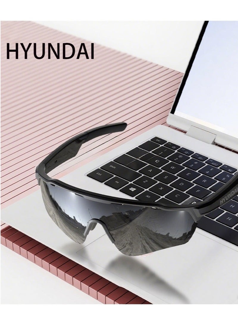 هيونداي النظارات الذكية، نظارات ذكية بذكاء اصطناعي وبلوتوث مع سماعة، تدعم الترجمة الفورية بـ 144 لغة، دردشة بالذكاء الاصطناعي، تشغيل الموسيقى، حماية من الأشعة فوق البنفسجية، إصدار بلوتوث 5.4، للرجال والنساء (اللون الأسود النبيل) - Image 3