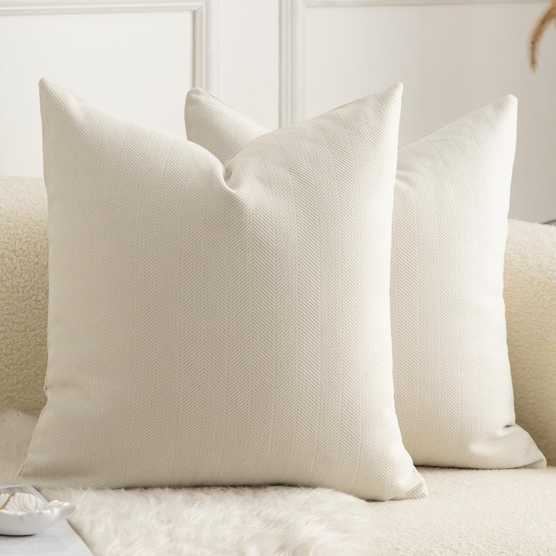 MANDIOO Pack of 2 Chenille Throw Pillow Covers Elegant Design Soft and Luxurious Decorative Cushion Covers Pillowcase Couch Sofa Bedroom Living Room Home Decor 16x16 Inch Cream White - Image 5