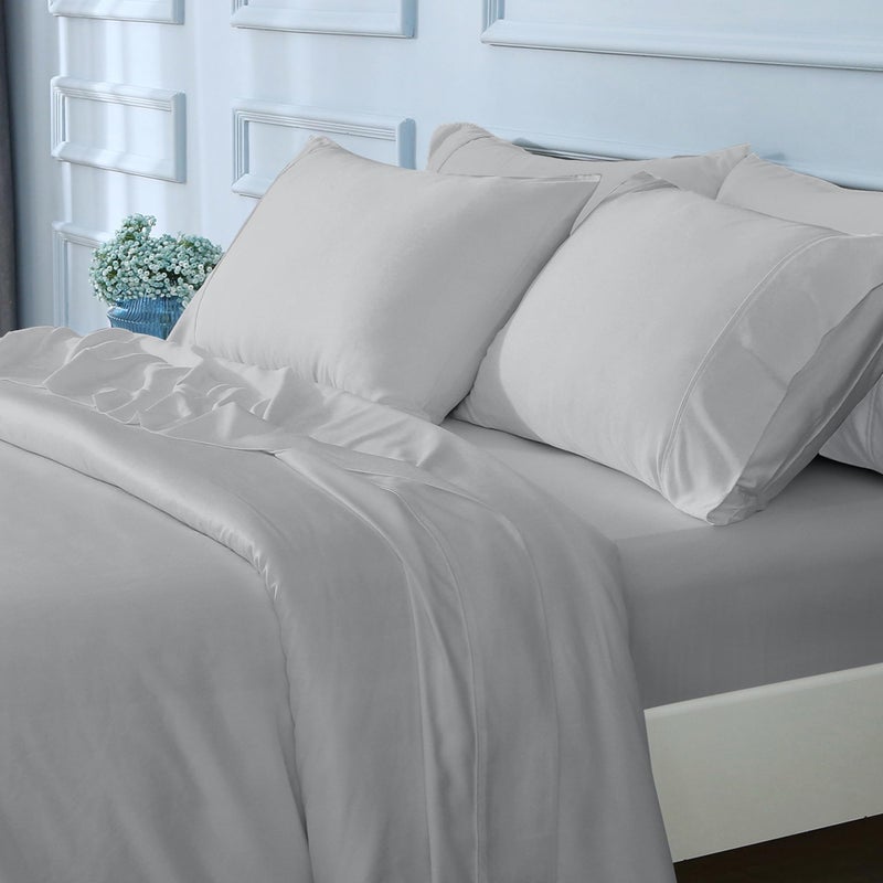 GOKOTTA King Size Bed Sheets 6 Piece Set  100% Rayon Derived from Bamboo  Cooling for Hot Sleepers-Luxury Breathable Soft Sheets  Deep Pocket 16"" Fitted Sheet with Elastic Corner Straps  Grey - Image 1