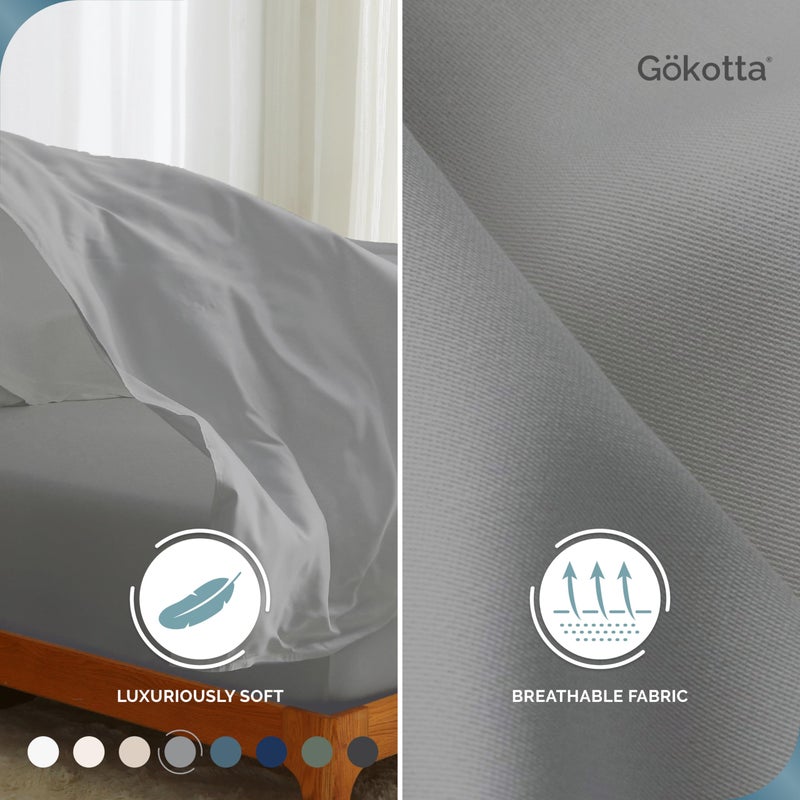 GOKOTTA King Size Bed Sheets 6 Piece Set  100% Rayon Derived from Bamboo  Cooling for Hot Sleepers-Luxury Breathable Soft Sheets  Deep Pocket 16"" Fitted Sheet with Elastic Corner Straps  Grey - Image 2