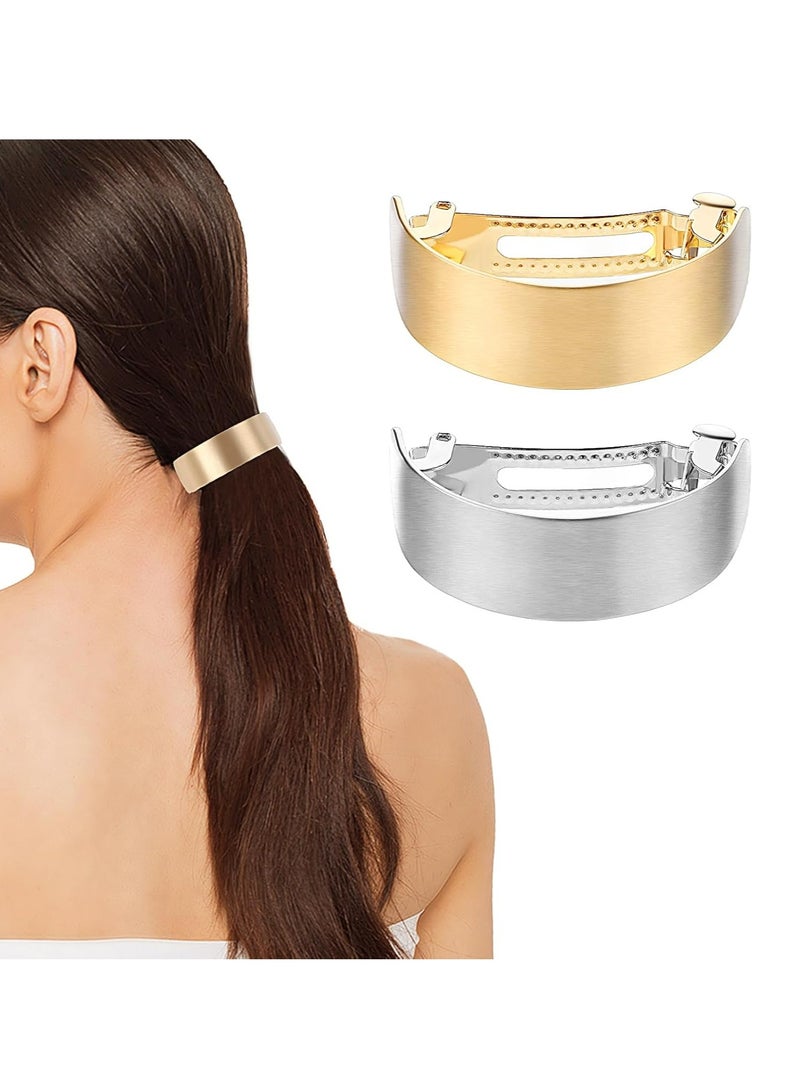 Oasisgalore 2 Pcs Metal Ponytail Cuffs, Gold & Silver Hair Clips, Large Retro Barrettes for Women & Girls  - Image 1