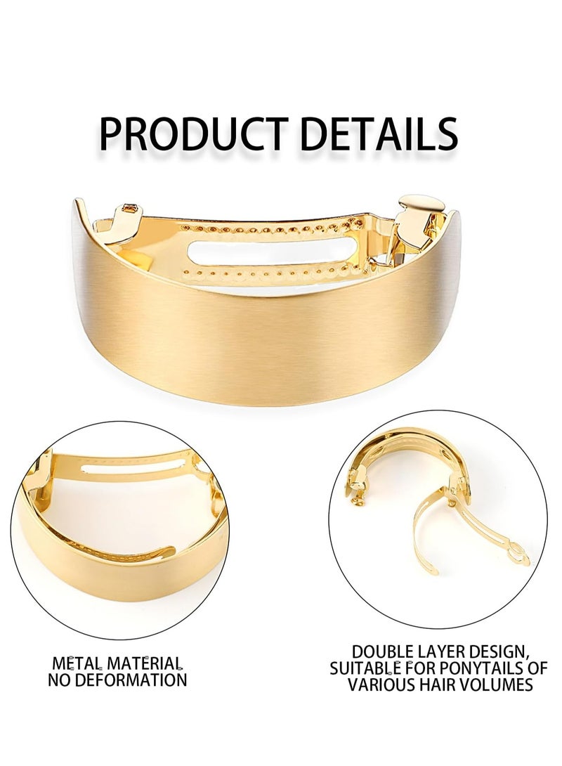 Oasisgalore 2 Pcs Metal Ponytail Cuffs, Gold & Silver Hair Clips, Large Retro Barrettes for Women & Girls  - Image 3