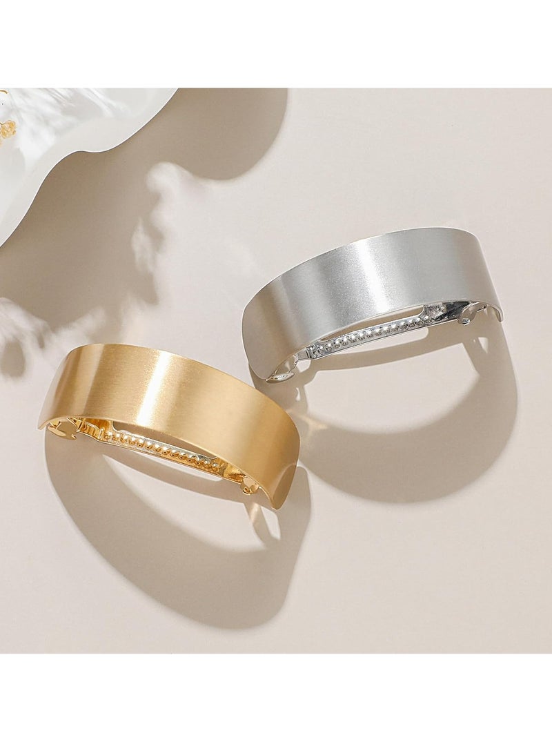 Oasisgalore 2 Pcs Metal Ponytail Cuffs, Gold & Silver Hair Clips, Large Retro Barrettes for Women & Girls  - Image 4