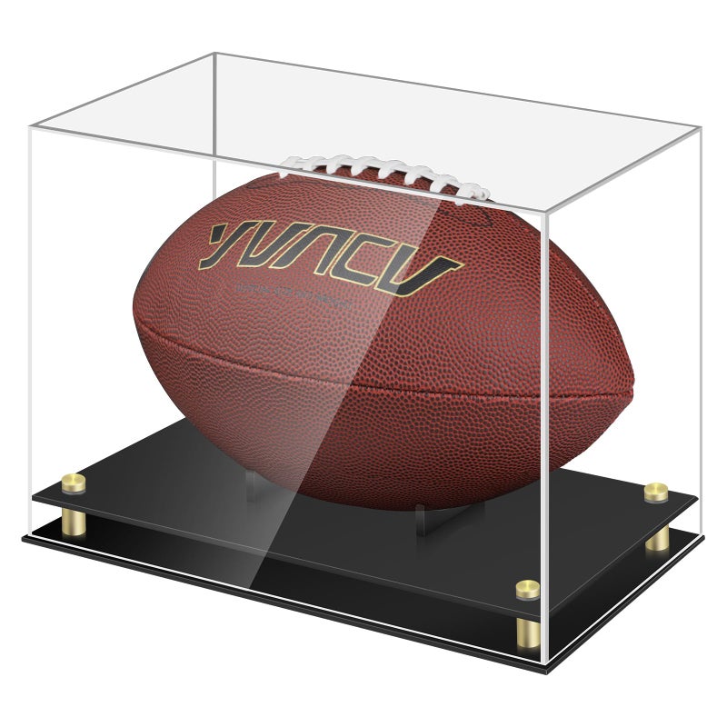1DOT2 Football Display Case Clear Acrylic Memorabilia Football Case Box with DoubleLayer Black Builtin Football Display Holder for Football Fans Collectors No Assembly Required