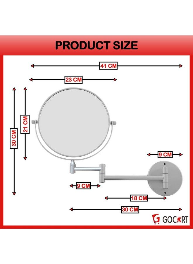 GOCART WITH G LOGO Round Magnifier Base Extending Folding Cosmetics Wall Mounted Double Side Makeup Mirror (Grey Medium)(Framed )  - Image 3