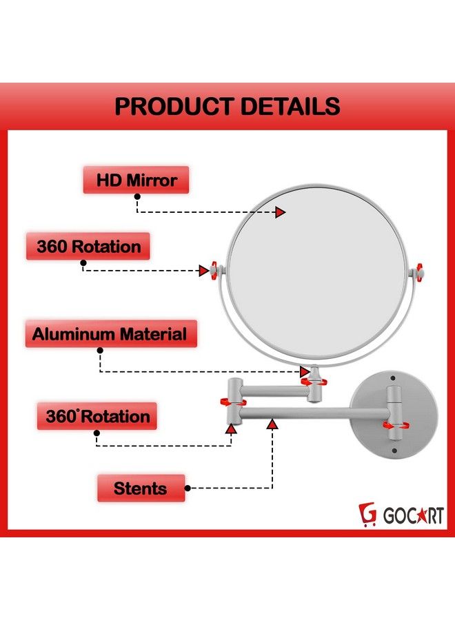 GOCART WITH G LOGO Round Magnifier Base Extending Folding Cosmetics Wall Mounted Double Side Makeup Mirror (Grey Medium)(Framed )  - Image 4
