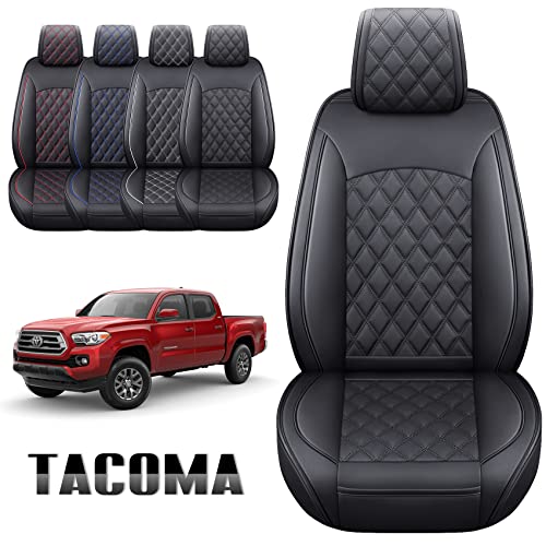 Aierxuan Toyota Tacoma Seat Covers Custom Fit 2005-2025 TRD Pro Magnetic Gray Limited SX Package Double Cab Pickup Truck Waterproof Leather Front Car Cushions(2 PCS Front, Black) - Image 2