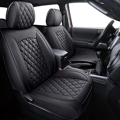 Aierxuan Toyota Tacoma Seat Covers Custom Fit 2005-2025 TRD Pro Magnetic Gray Limited SX Package Double Cab Pickup Truck Waterproof Leather Front Car Cushions(2 PCS Front, Black) - Image 3