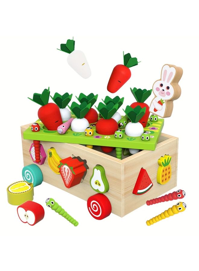 EDUTREE Wooden Farm Orchard Intelligence Car Educational Toy Set for Boys and Girls Boosts Fine Motor Skills Shape Recognition with Playful Veggies and Fruits - Image 1