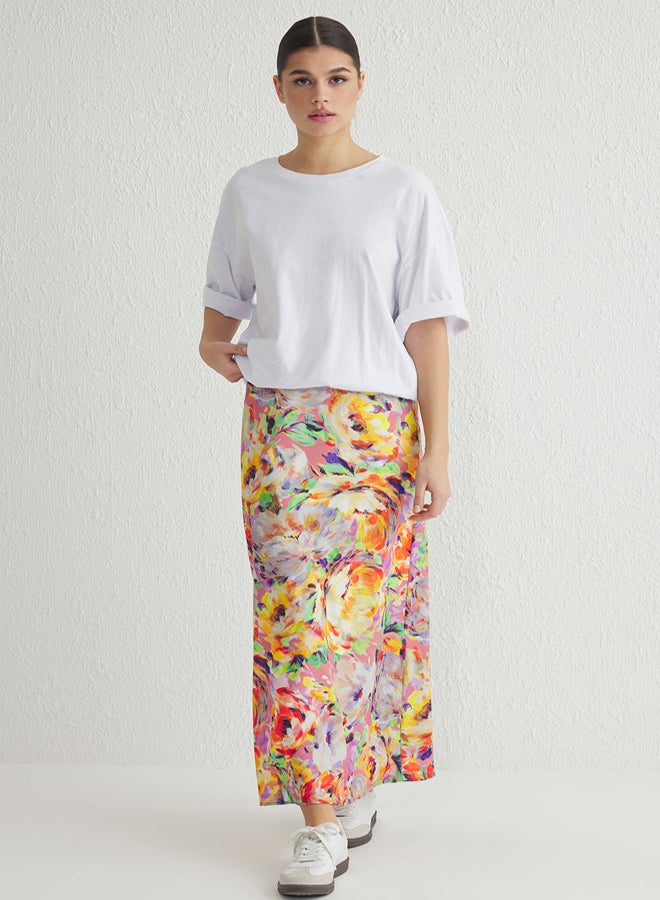 trendyol Multicolored Large Flower Patterned Fish Cut Maxi Length Woven Skirt TWOSS25ET00015 - Image 3