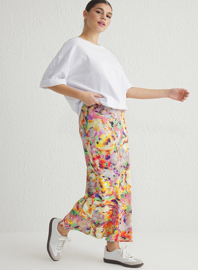 trendyol Multicolored Large Flower Patterned Fish Cut Maxi Length Woven Skirt TWOSS25ET00015 - Image 4