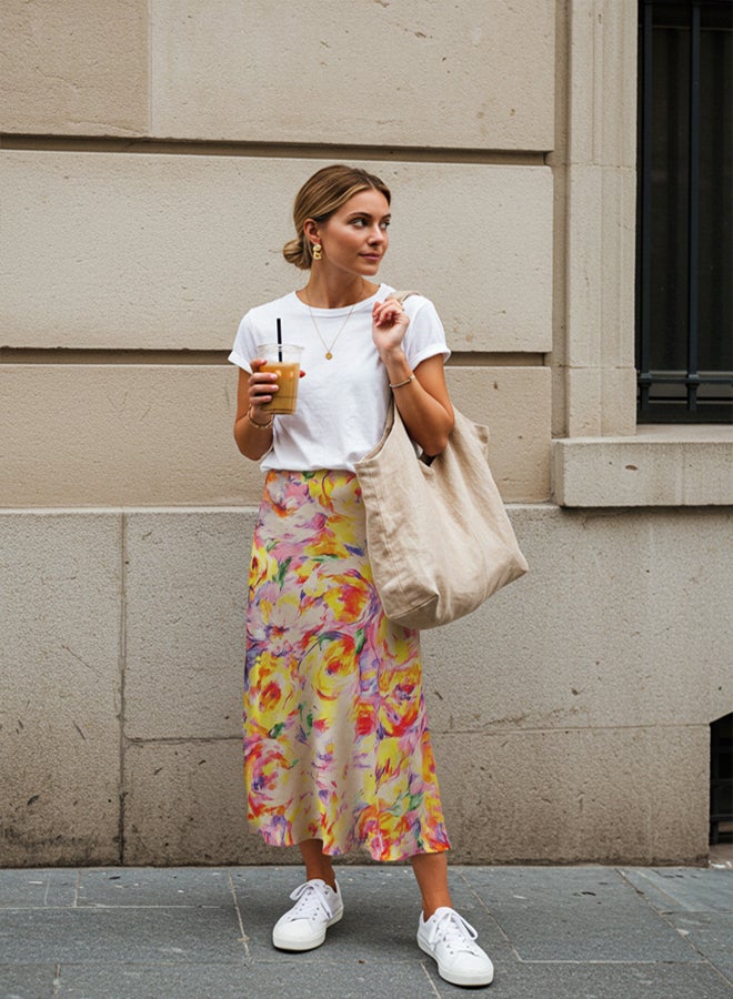 trendyol Multicolored Large Flower Patterned Fish Cut Maxi Length Woven Skirt TWOSS25ET00015 - Image 1