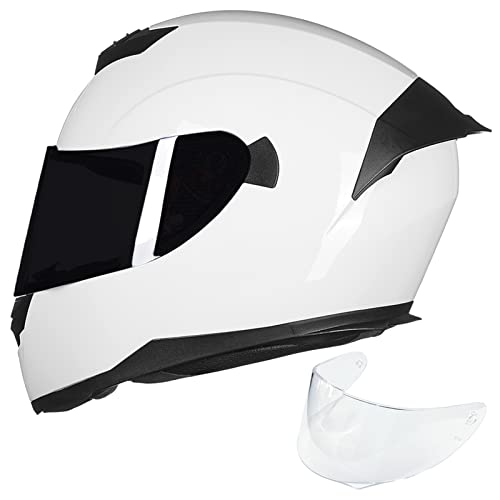 ILM Full Face Motorcycle Helmet for Motocross Street Bike DOT Certified 2 Visors Model-317(White, M) - Image 1