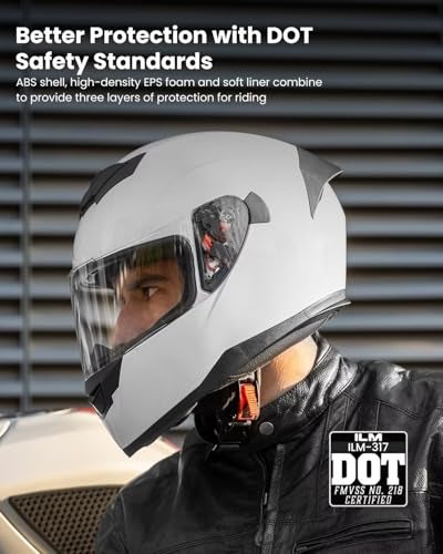 ILM Full Face Motorcycle Helmet for Motocross Street Bike DOT Certified 2 Visors Model-317(White, M) - Image 2