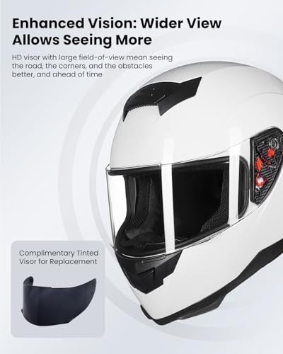 ILM Full Face Motorcycle Helmet for Motocross Street Bike DOT Certified 2 Visors Model-317(White, M) - Image 4