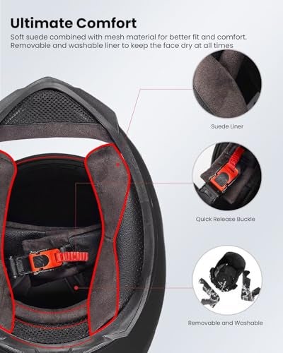 ILM Full Face Motorcycle Helmet for Motocross Street Bike DOT Certified 2 Visors Model-317(White, M) - Image 5