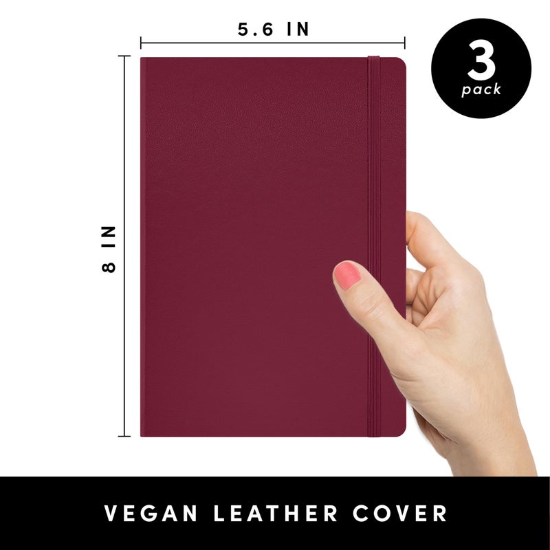 PAPERAGE Lined Journal Notebook, 3 Pack, (Burgundy, Light Grey, Navy), 160 Pages, Medium 5.6 in x 8 in - 100 GSM Thick Paper â€“ Hardcover Journaling Notebook for Work, School & Note Taking - Image 2