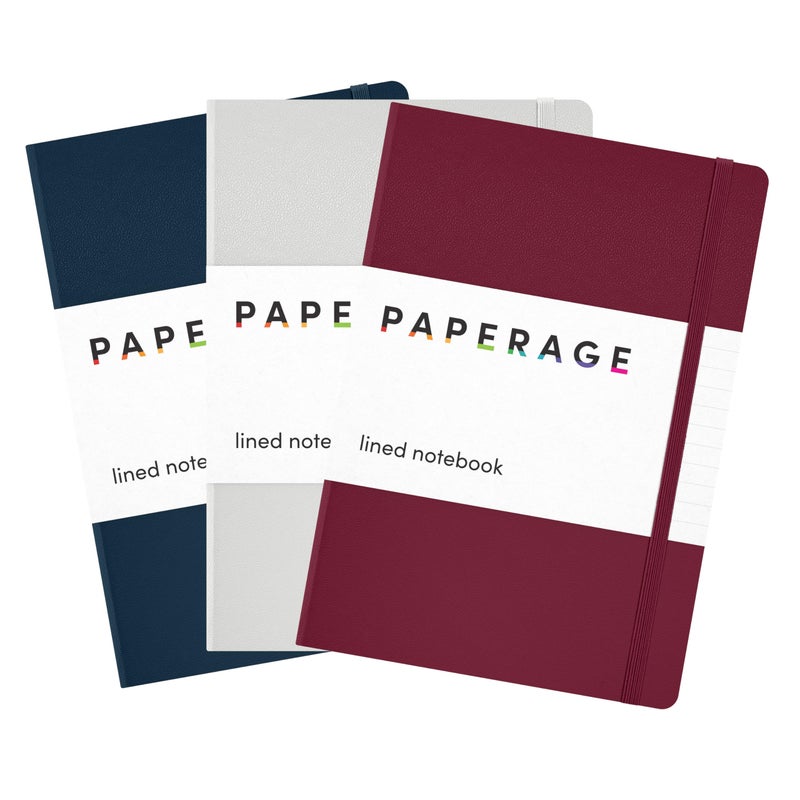 PAPERAGE Lined Journal Notebook, 3 Pack, (Burgundy, Light Grey, Navy), 160 Pages, Medium 5.6 in x 8 in - 100 GSM Thick Paper â€“ Hardcover Journaling Notebook for Work, School & Note Taking - Image 1
