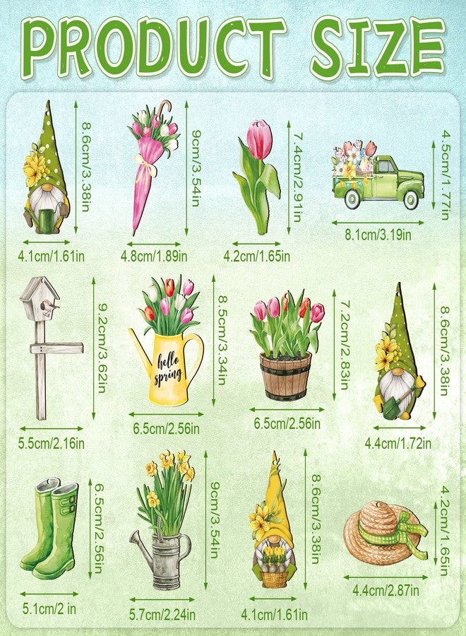 مايتيز مجموعة مايتيز المكونة من 36 قطعة من زينة أقزام عباد الشمس الخشبية، زينة زهور الربيع المعلقة، قطع خشبية مقطوعة للعطلات، زينة أقزام زهور التوليب، زينة سلة زهور الدراجة، لوازم ديكور حفلات المنزل (ربيع منعش) - Image 3